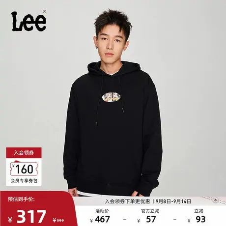 Lee舒适版镭射双面X-crew人物图案黑色男长袖连帽卫衣休闲潮流商品大图