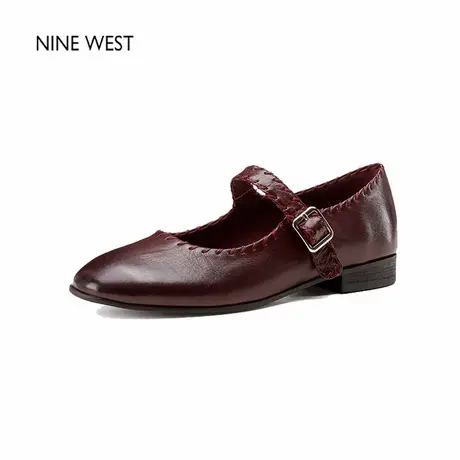 Nine West/玖熙新款圆头一字带玛丽珍鞋女超软平底鞋软皮复古单鞋商品大图