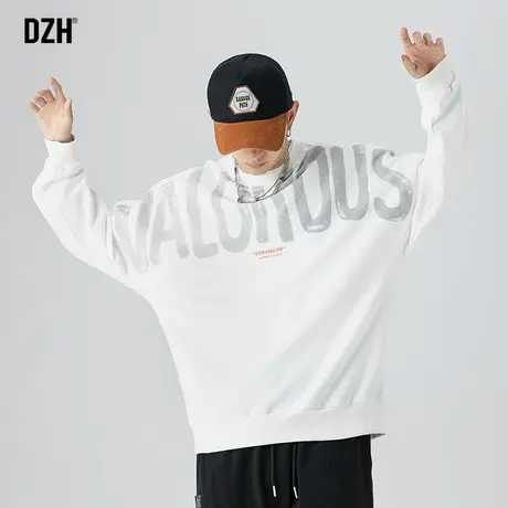 男士白色运动卫衣男宽松圆领2023年新款秋季外套高街美式印花上衣商品大图