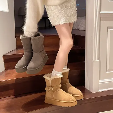 厚底增高雪地靴女2025年秋季新款加绒保暖短靴时尚小个子百搭靴子商品大图