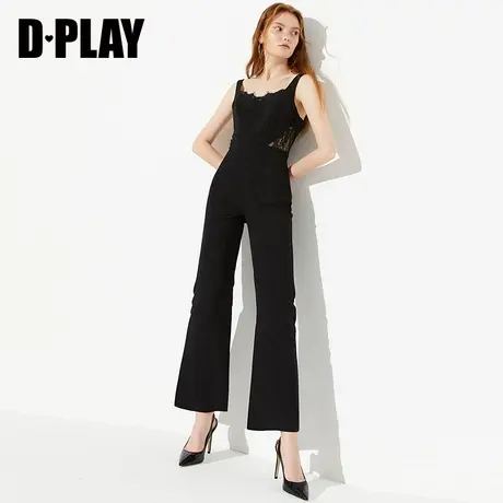 DPLAY德帕拉夏新品欧美黑色收腰阔腿吊带连体裤显瘦遮肉商品大图