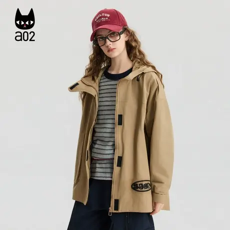 a02巴恩风宽松连帽外套女2025新款秋季防风工装风衣户外出行秋装商品大图