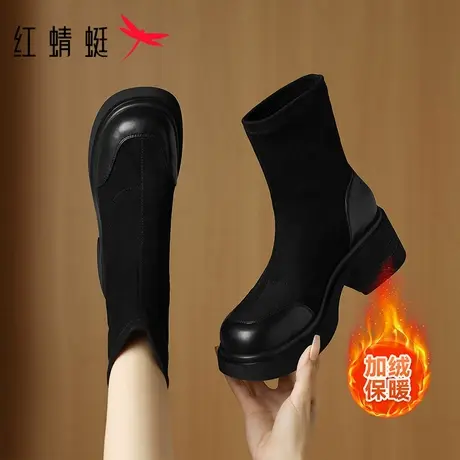 红蜻蜓瘦瘦靴女2025新款爆款短靴女秋冬弹力靴女鞋厚底妈妈靴子女图片
