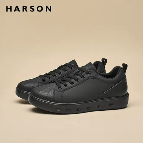 哈森男鞋秋冬新款黑色贝壳头板鞋时尚男士休闲鞋真皮软底运动鞋男商品大图