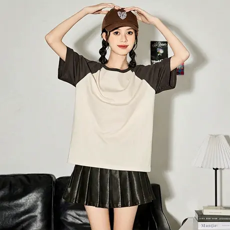 唐狮官方插肩短袖t恤女夏季2026新款女士款宽松显瘦内搭上衣女VB商品大图