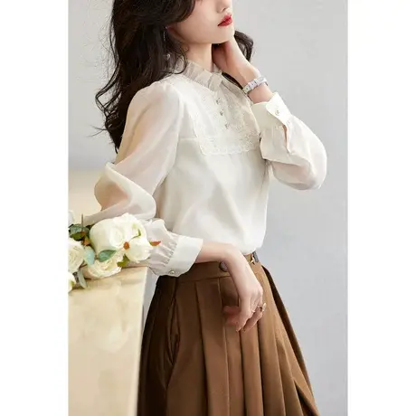 时尚气质淑女长袖衬衫2023年春季新款温柔甜美宽松显瘦通勤上衣图片