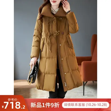 宝诗黎翻领中长款羽绒服女2023年冬季新款拉链白鸭绒大衣保暖外套商品大图