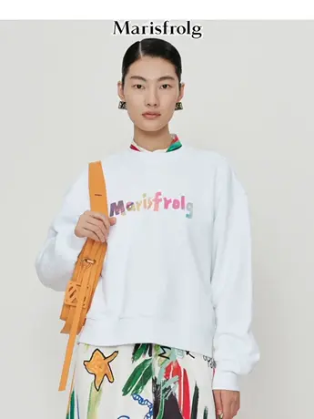 【言选好物】玛丝菲尔春新款白色/墨绿色圆领宽松卫衣女上衣图片