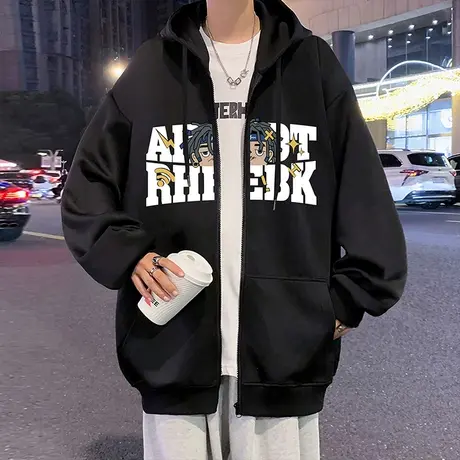 美式卡通潮牌外套男秋冬季新款运动连帽开衫情侣卫衣拉链大码上衣商品大图