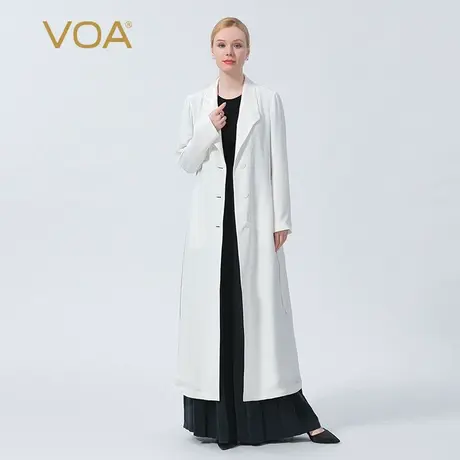 VOA30姆米重磅真丝纯白色西装领单排扣塔克褶高贵时尚桑蚕丝外套图片