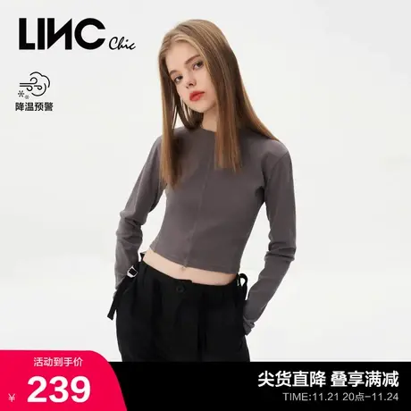 LINC金羽杰T恤打底衫女简约修身机能感长袖T恤女上衣S231FK109Y图片