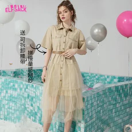 妖精的口袋【送腰带】衬衫连衣裙女2023夏季新款工装修身显瘦裙子商品大图