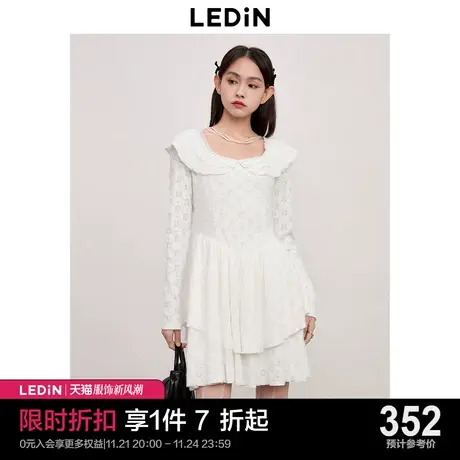 乐町花边方领蕾丝娃娃裙2023年秋季新款绒感磨毛立体提花公主裙图片