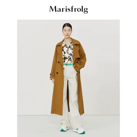 【意大利进口面料】玛丝菲尔冬季棕色大翻领收腰羊剪毛风衣商品大图