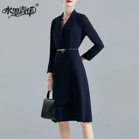 【1件7.9折】冬季新品时尚显瘦V领优雅修身百搭不规则大摆连衣裙商品大图