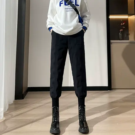 黑色休闲羽绒裤女冬季白鸭绒高腰显瘦加绒加厚大码外穿保暖棉裤子商品大图