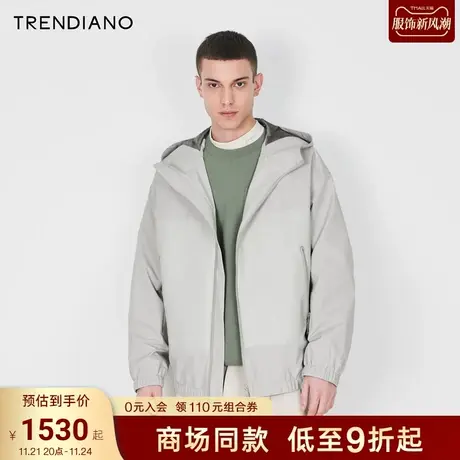 TRENDIANO官方PU皮拼接连帽拉链时尚外套男潮2023新款冬季图片