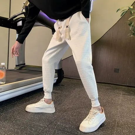 2023新款卫裤男春秋季裤子春季纯色男裤痞帅束脚裤潮流百搭休闲裤商品大图