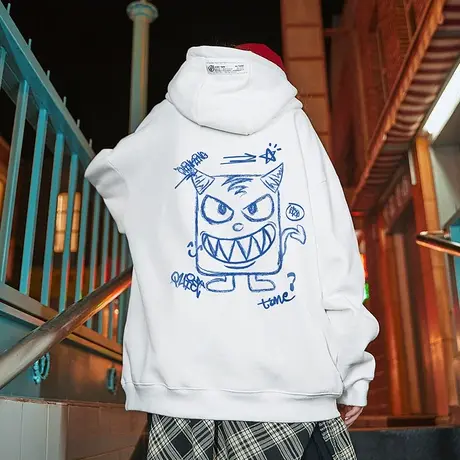 国潮街头大码小恶魔卫衣男潮连帽宽松ins潮牌港风加绒加厚外套春商品大图