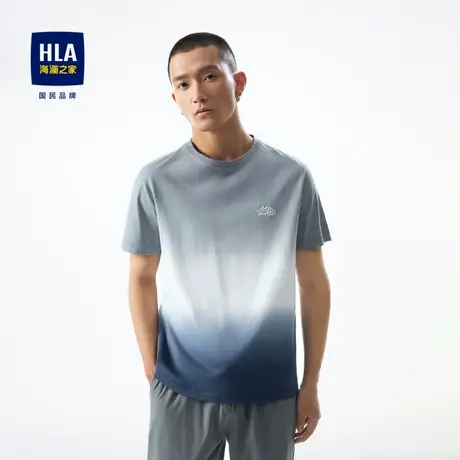 HLA/海澜之家2023热卖纯棉短袖T恤透气渐变休闲短袖上衣男商品大图