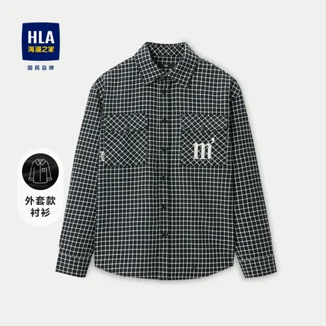 HLA/海澜之家外套款长袖休闲衬衫2023秋季新款格子宽松撞色衬衣男商品大图