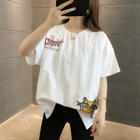 白色短袖t恤女ins潮网红宽松韩版半袖上衣服2023年新款夏季超火桖图片