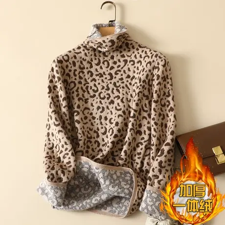 一体绒堆堆高领毛衣女2023秋冬新款加绒加厚宽松内搭针织打底衫女商品大图