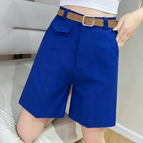 2023夏季新款绿色五分裤女短裤宽松休闲纯色外穿中裤高腰阔腿裤子商品大图