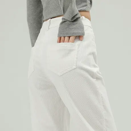 白色灯芯绒裤子女冬季2024新款爆款加绒哈伦裤秋冬休闲九分条绒裤商品大图