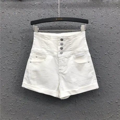 高腰纽扣牛仔短裤女春夏季新款港味休闲简约显瘦卷边阔腿裤热裤潮商品大图