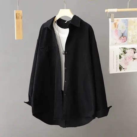 春秋休闲衬衫式外套女宽松中长款2024新款秋季外搭衬衣女开衫大码商品大图