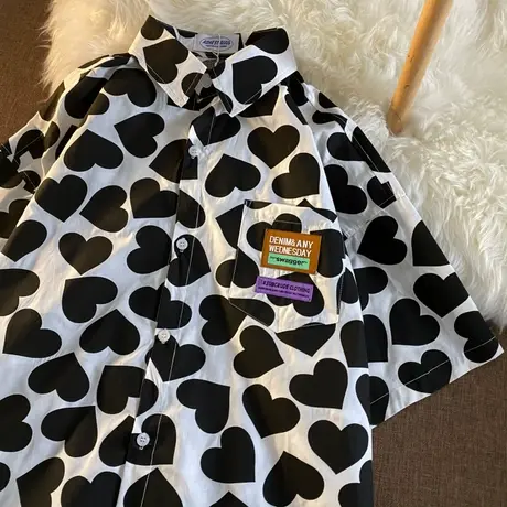 短袖衬衫女复古港风夏季宽松韩版设计感小众轻熟法式别致上衣外穿商品大图