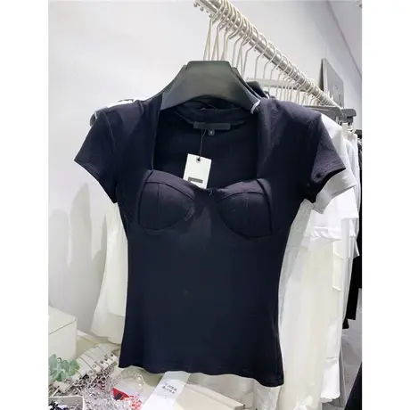 2022早春新品短袖短款打底衫女春季洋气小个子设计感小众短袖t恤图片