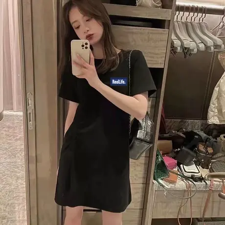 纯棉2023短袖t恤女韩版宽松休闲大码上衣中长款时尚百搭减龄半袖商品大图