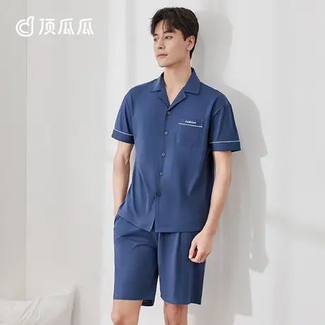 顶瓜瓜氧气棉睡衣男款夏季2022年新款男生纯棉短袖短裤家居服套装商品大图