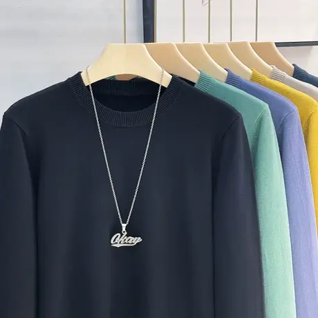 秋季新款仿羊毛毛衫薄款男圆领中青年长袖T恤休闲针织打底毛衣男商品大图