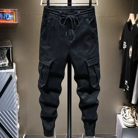 夏季薄款潮牌工装裤男宽松束脚男士休闲长裤子男百搭松紧腰多口袋商品大图