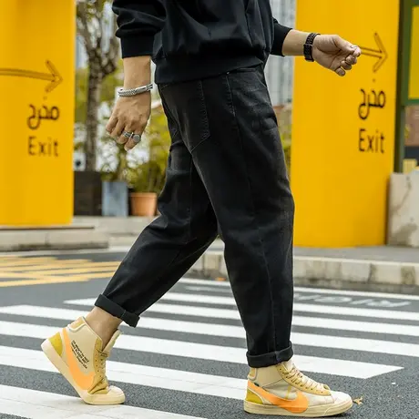 胖子大码高腰深裆牛仔裤男2023春季加肥加大码弹力哈伦裤显瘦潮流商品大图