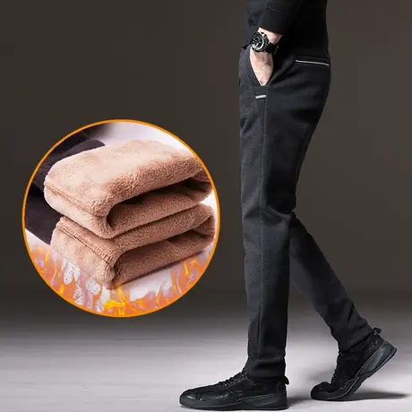 加绒男裤秋冬季加厚休闲长裤男士保暖加棉裤秋裤子潮流外穿带绒裤商品大图