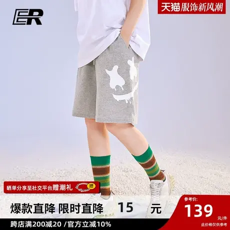 ER笑脸简约五分裤2023年夏季休闲街头潮牌嘻哈宽松情侣运动裤男商品大图