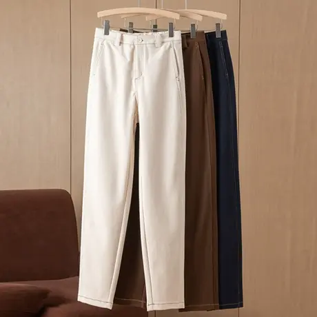 九分毛呢裤女秋冬2024新款羊毛女裤冬季加厚裤子宽松镰刀裤哈伦裤商品大图