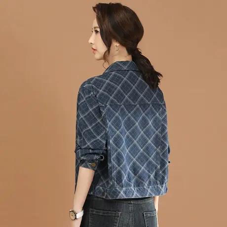 韩潮袭人格纹长袖牛仔短外套女2024春季新款宽松休闲夹克上衣图片
