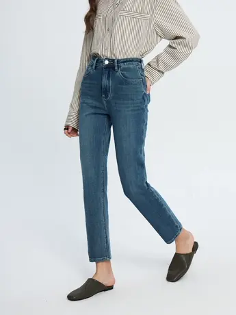 欧货重工水洗基础牛仔直筒裤2024春季新款高腰显瘦弹力烟管九分裤商品大图