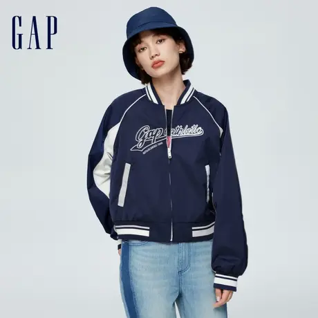 Gap女装春季2024新款LOGO学院风短款棒球领夹克活力外套888453图片