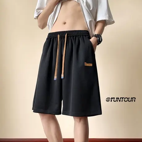 夏季美式复古冰丝休闲短裤男潮流跑步健身篮球运动宽松直筒过膝裤商品大图