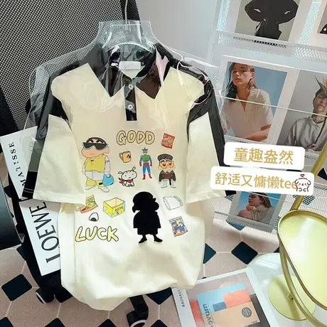 纯棉polo衫短袖t恤女夏季新款设计感小众宽松港风半袖大码上衣服商品大图