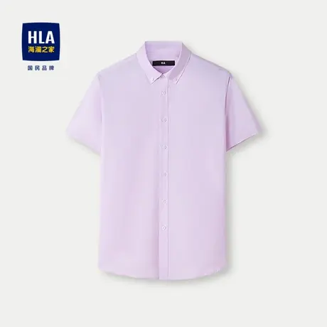HLA/海澜之家扣领尖领短袖休闲衬衫24春夏新款磨毛撞色条纹短衬男商品大图