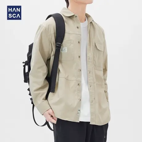 汉斯卡春季新款宽松休闲日系衬衫男青少年潮流时尚纯棉工装外套男商品大图