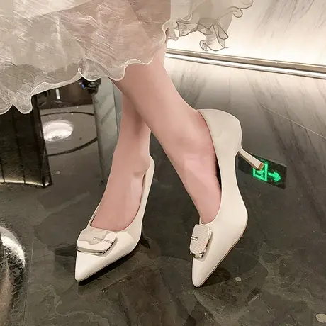永希单鞋女2024年春季新款细跟百搭气质一脚蹬鞋子春秋尖头高跟鞋图片
