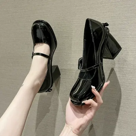 法式高跟鞋女2024新款气质百搭黑色方头粗跟单鞋春秋玛丽珍女鞋子图片